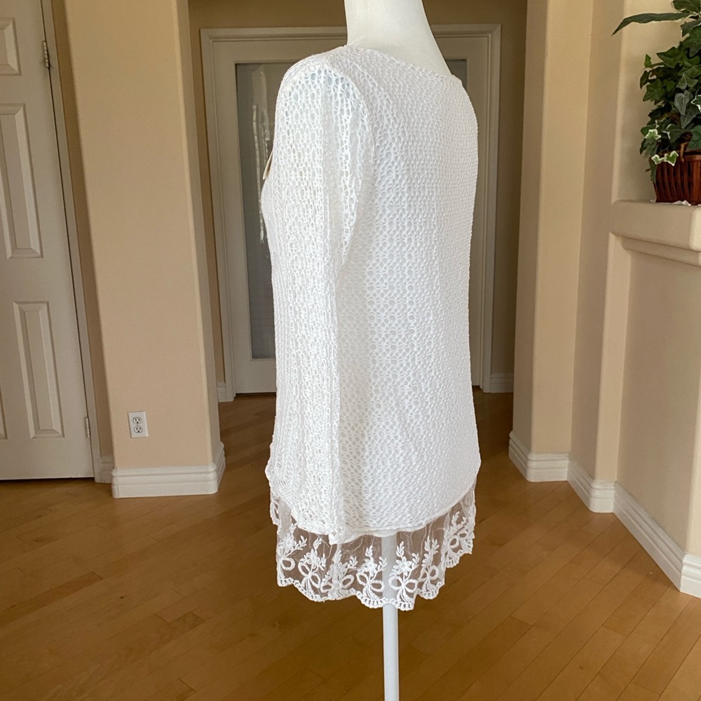 NWT Moda Italian Knit With Lace White Tunic Top - Picture 5 of 8